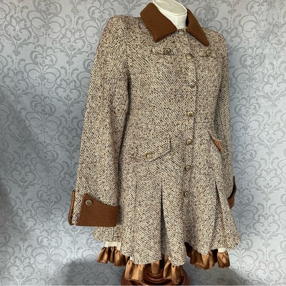 ViVi Vintage-style brown tweed babydoll Cottagecore Academia ruffle Sz L dress - Picture 16 of 16